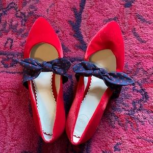 1901 Red Velvet Flats with Bow